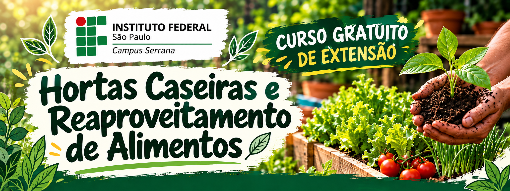 Arte do curso Hortas Caseiras e Reaproveitamento de Alimentos do IFSP Campus Serrana